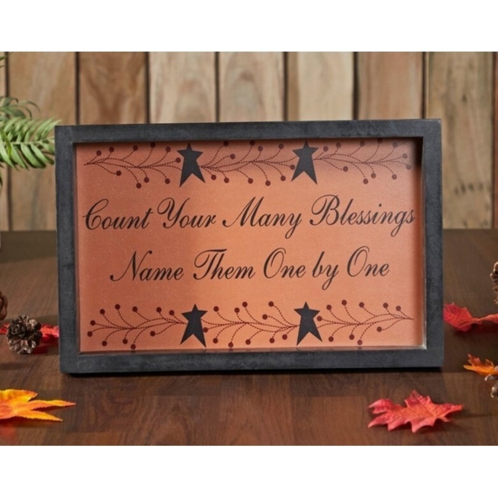 Primitive Count Your Many Blessings Box Sign Vine‎ Stars 9x14x1.5 NEW